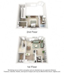  Floor Plan 1 Bed 1.5 Bath - Loft
